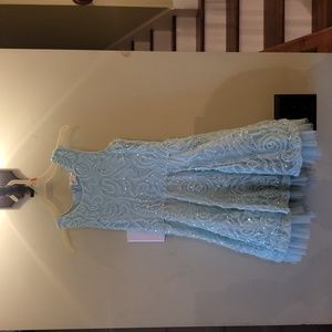 Blue lace dress with lining. Size 6 girls.